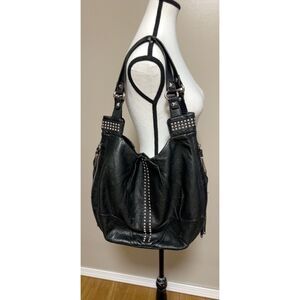 b. makowsky slouchy studded black leather hobo/shoulder bag